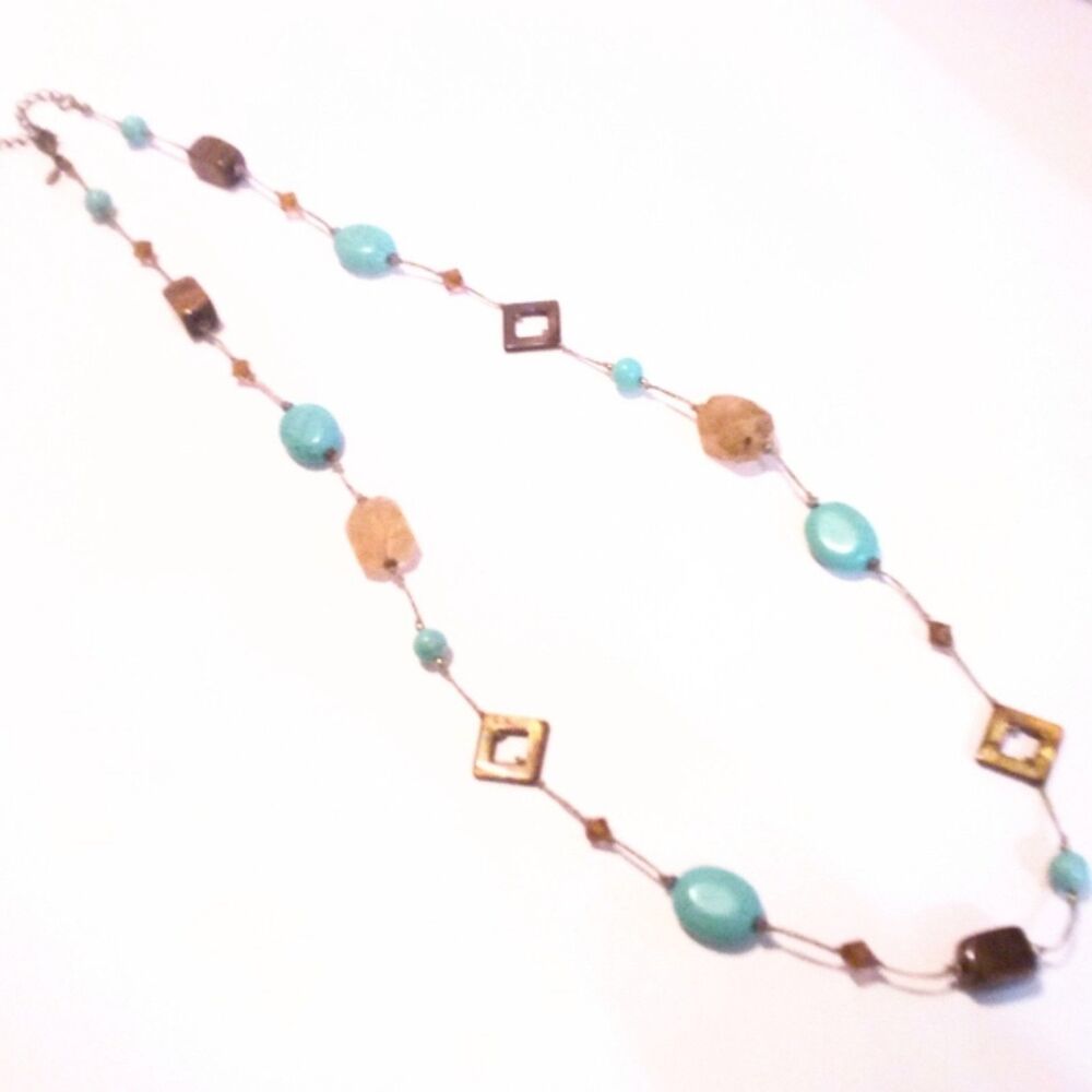 Premier Designs Howlite Tigers Eye Beaded Station Chain Necklace * - Picture 4 of 5